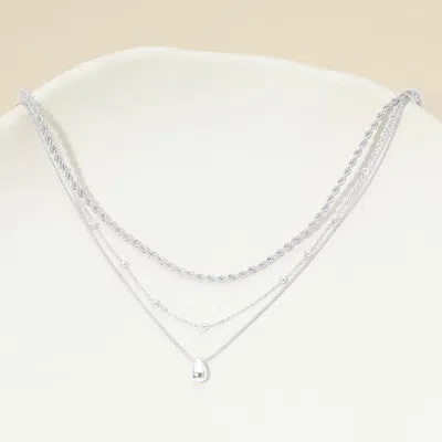 Fashnzfab White Gold Dipped Teardrop Charm Accent Mixed Chain Layered Necklace In Multi
