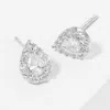 Fashnzfab White Gold Dipped Teardrop Cz Stone Cluster Mini Stud Earrings - Clear, Rhodium In Metallic