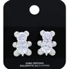 Fashnzfab White Gold Dipped Teddy Bear Cz Stone Stud Earrings Rhodium In Multi