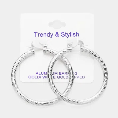 Fashnzfab White Gold Dipped Textured Aluminum Hoop Earrings - Silver In Metallic