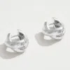 Fashnzfab White Gold Dipped Textured Crisscross Huggie Hoop Earrings - Silver In Metallic