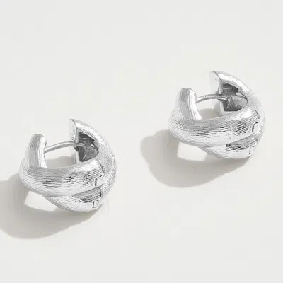 Fashnzfab White Gold Dipped Textured Crisscross Huggie Hoop Earrings - Silver In Metallic