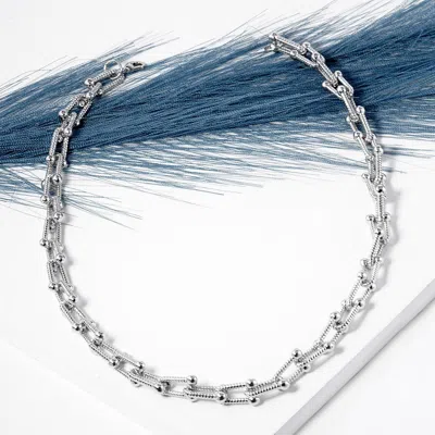Fashnzfab White Gold Dipped Textured Metal Hardware Chain Necklace In Silver