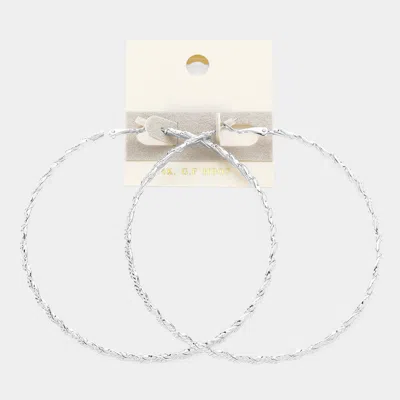 Fashnzfab White Gold Dipped Textured Metal Hoop Earrings In Silver
