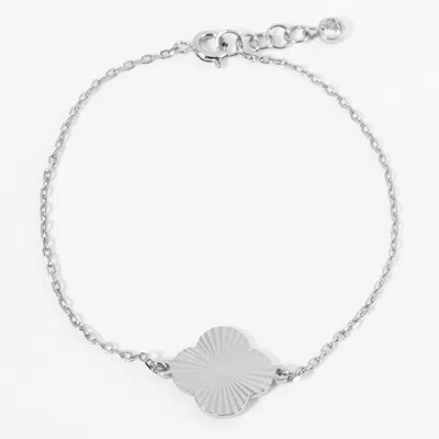Fashnzfab White Gold Dipped Textured Metal Quatrefoil Pointed Bracelet Rhodium In Silver