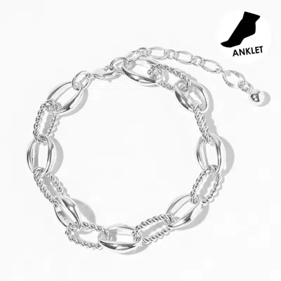 Fashnzfab White Gold Dipped Textured Oval Link Chain Bracelet In Silver