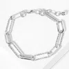 Fashnzfab White Gold Dipped Textured Paperclip Chain Bracelet Rhodium In Metallic