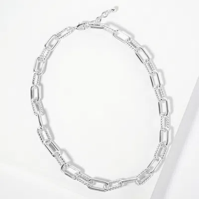 Fashnzfab White Gold Dipped Textured Paperclip Chain Necklace In Metallic