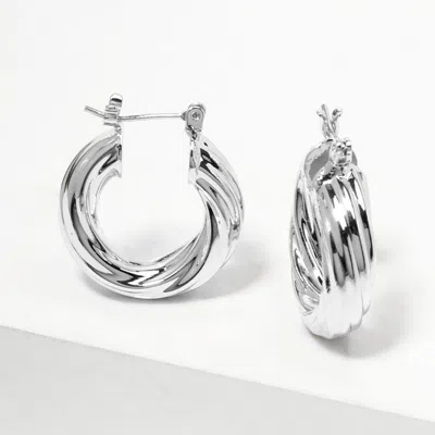 Fashnzfab White Gold Dipped Textured Pin Catch Hoop Earrings In Multi