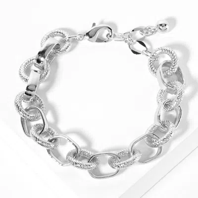 Fashnzfab White Gold Dipped Textured Ring Link Chunky Chain Bracelet Rhodium In Multi
