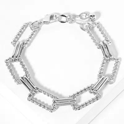 Fashnzfab White Gold Dipped Textured Square Link Chain Bracelet Rhodium In Silver