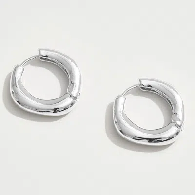 Fashnzfab White Gold Dipped Thick Round Huggie Hoop Earrings - Silver In Metallic