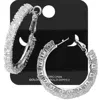 Fashnzfab White Gold Dipped Triangle Cz Stone Cluster Around Hoop Earrings - Rhodium In Silver