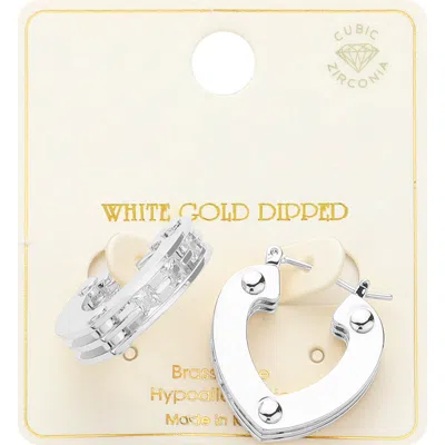 Fashnzfab White Gold Dipped Trio Layer Heart Pin Catch Earrings In Orange