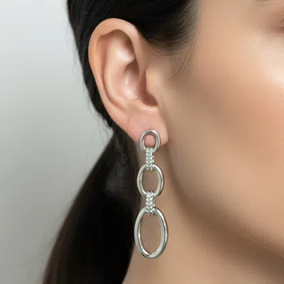 Fashnzfab White Gold Dipped Triple Oval Link Drop Earrings In Multi