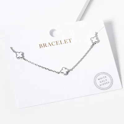 Fashnzfab White Gold Dipped Triple Quatrefoil Link Bracelet In Silver
