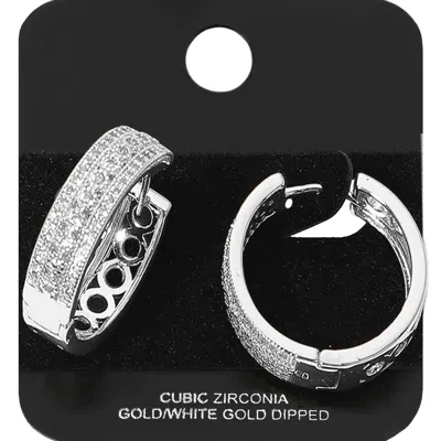 Fashnzfab White Gold Dipped Triple Row Cz Stone Paved Hoop Earrings In Multi