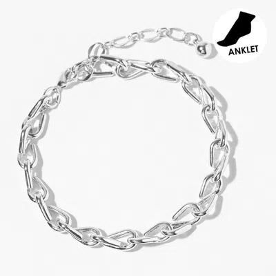 Fashnzfab White Gold Dipped Twisted Link Chain Anklet In Silver