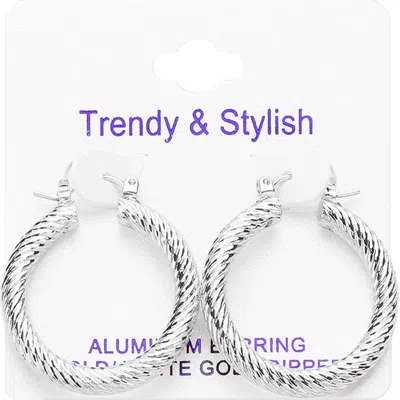 Fashnzfab White Gold Dipped Twisted Pin Catch Hoop Earrings In Blue