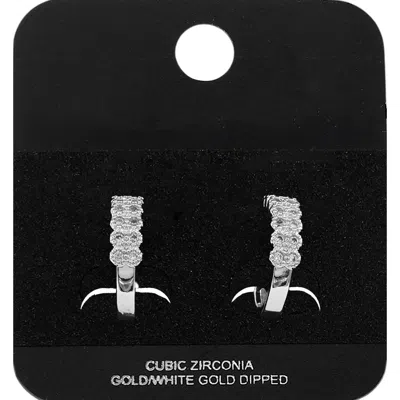 Fashnzfab White Gold Dipped Two Row Cz Pave Mini Open Hoop Earrings Rhodium