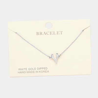 Fashnzfab White Gold Dipped Wishbone Charm Bracelet In Metallic