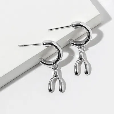 Fashnzfab White Gold Dipped Wishbone Drop Dangle Mini Hoop Earrings In Multi