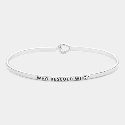Fashnzfab Who Rescued Who? Thin Brass Metal Hook Bracelet Rhodium In Multi