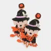 Fashnzfab Wicked Message Felt Back Seed Beaded Hat Dog Dangle Earrings In Multi