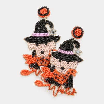 Fashnzfab Wicked Message Felt Back Seed Beaded Hat Dog Dangle Earrings In Multi