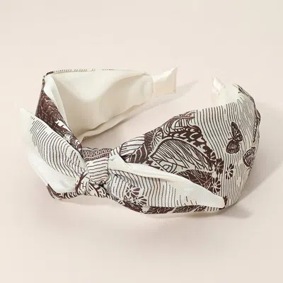 Fashnzfab Wide Abstract Floral Butterfly Printed Knot Headband In Gray