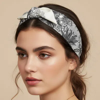 Fashnzfab Wide Abstract Floral Butterfly Printed Knot Headband In Neutral