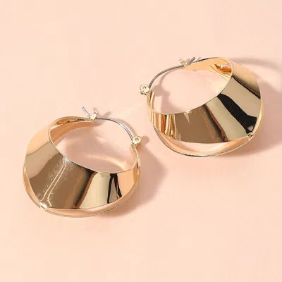 Fashnzfab Wide Band Statement Pin Cath Hoop Earrings - Gold