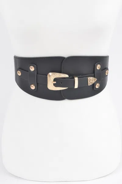 Fashnzfab Wide Belt Buckle Plus Size Elastic Belt In Black