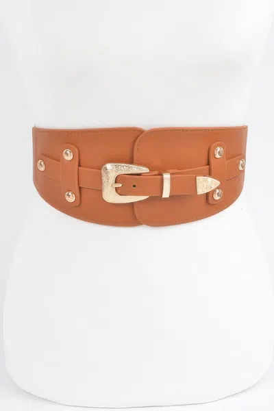 Fashnzfab Wide Belt Buckle Elastic Belt In Brown