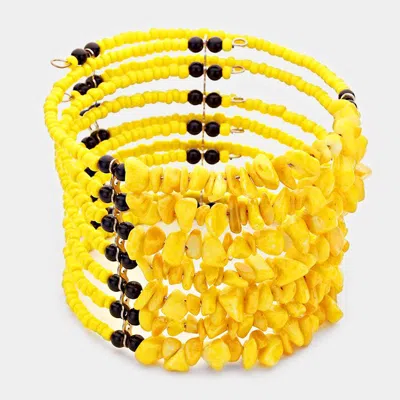 Fashnzfab Wide Boho Bead Open Cuff Bracelet Yellow