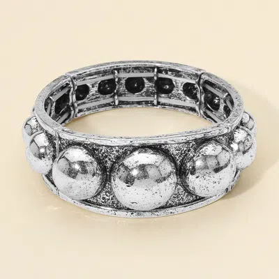 Fashnzfab Wide Boho Metal Raised Dome Stretch Bracelet Silver Burnished In Multi