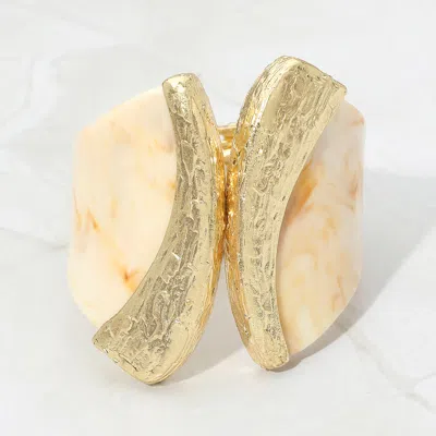 Fashnzfab Wide Bold Sculpted Hinged Bangle Bracelet In Gold