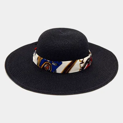 Fashnzfab Wide Brim Chain Printed Silk Like Fabric Band Straw Hat In Multi