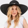 Fashnzfab Wide Brim Floppy Sun Hat With Turquoise Stone And Starfish Band In Black