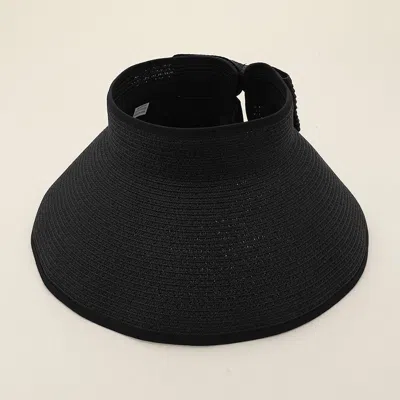 Fashnzfab Wide Brim Straw Roll-up Sun Visor Hat In Black
