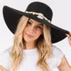 Fashnzfab Wide Brim Straw Sun Hat With Shell And Conch Braided Band In Black