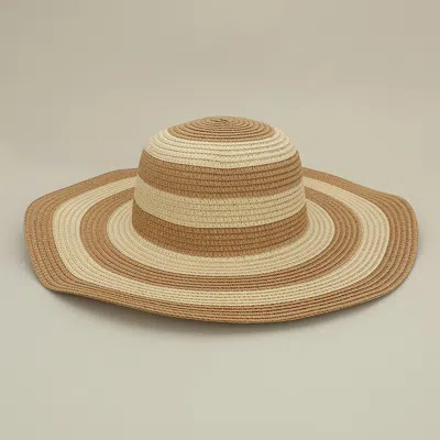 Fashnzfab Wide Brim Woven Striped Sun Hat In Beige