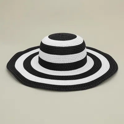 Fashnzfab Wide Brim Woven Striped Sun Hat In Black