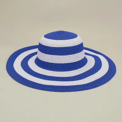 Fashnzfab Wide Brim Woven Striped Sun Hat In Blue