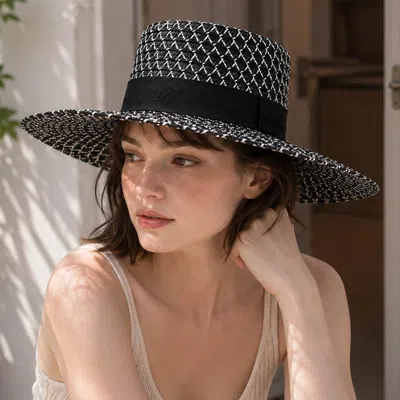 Fashnzfab Wide Brim Woven Sun Hat In Black
