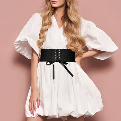 Fashnzfab Wide Corset Lace Up Stretch Elastic Belt In Black