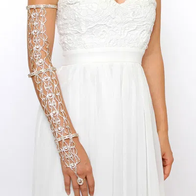Fashnzfab Wide Crystal Rhinestone Pave Leaf Bridal Hand Chain Evening Bracelet Gold In Silver