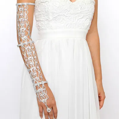 Fashnzfab Wide Crystal Rhinestone Pave Leaf Bridal Hand Chain Evening Bracelet Silver
