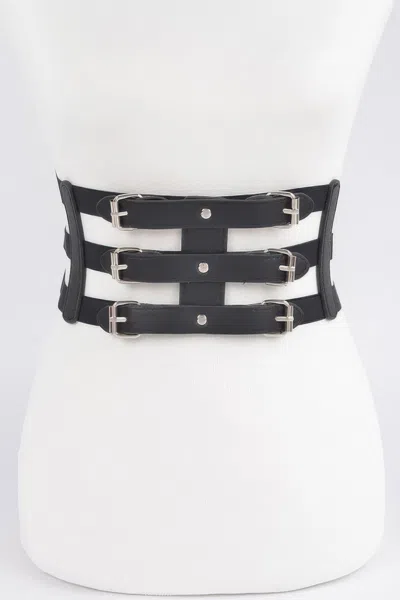 Fashnzfab Wide Elastic Belt In Black