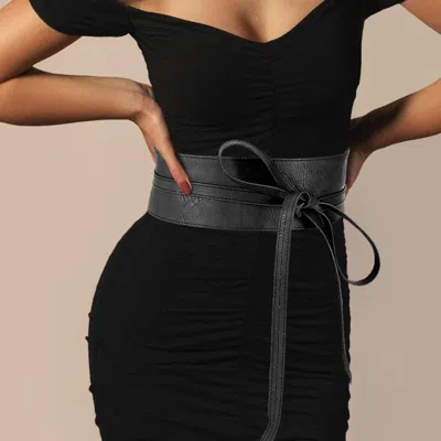 Fashnzfab Wide Faux Leather Wrap Belt In Black